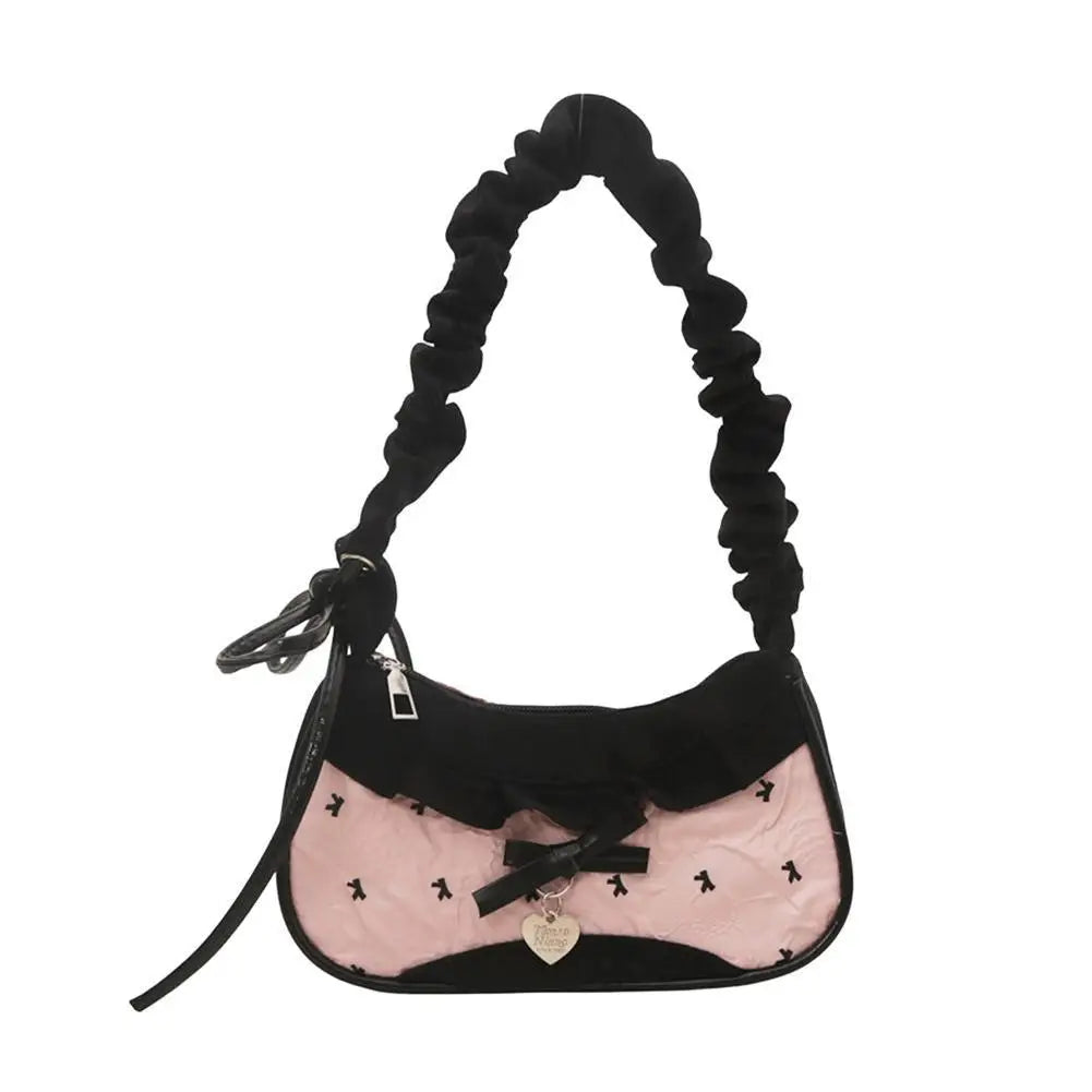 Fashion Grid Women Bag Lace Ribbon Stretchable Shoulder Strap Single Shoulder Underarm Bag Daily Commuting Student Handbag
